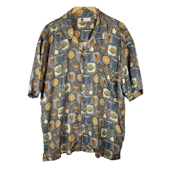Bachrach 100% Silk Short Sleeve Button Up Martini Bar Drinks Shirt Men’s Size XL - Picture 1 of 6
